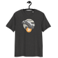 Front view of a dark heather grey bitcoin t-shirt.