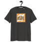 Front view of a dark heather grey bitcoin t-shirt.