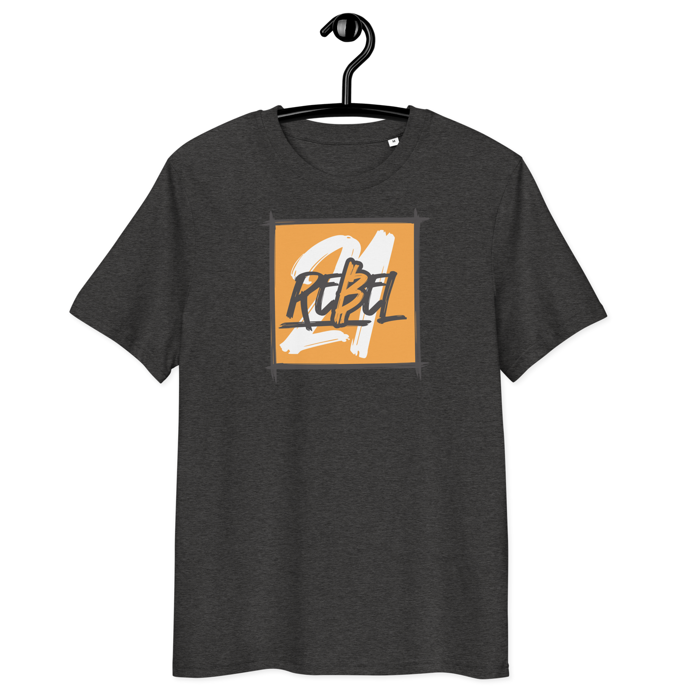 Certification logos for 21 Rebel organic cotton Bitcoin t-shirt including OEKO-TEX, PETA, GOTS, OCS, and GRS