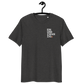 Front view of a dark heather grey embroidered bitcoin t-shirt.