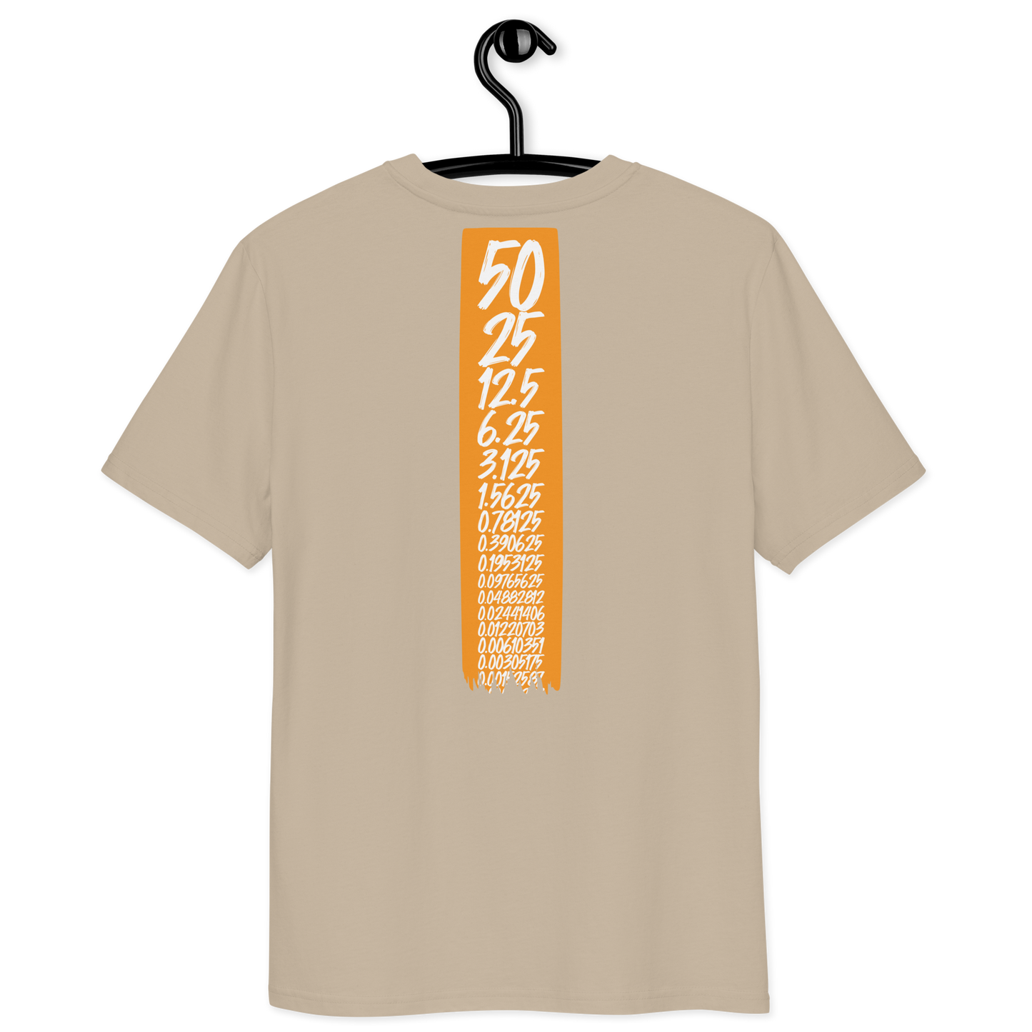 Back view of a dersert dust colored bitcoin t-shirt.