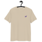 Front view of a desert dust colored embroidered nostr t-shirt.
