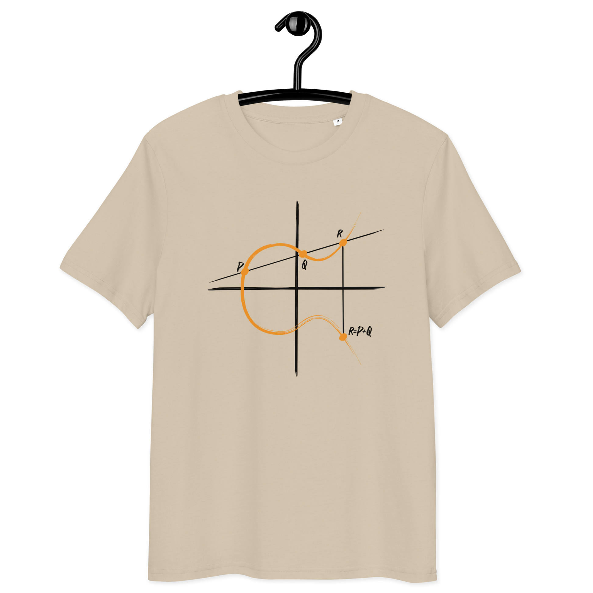 Front view of a dersert dust colored bitcoin t-shirt.