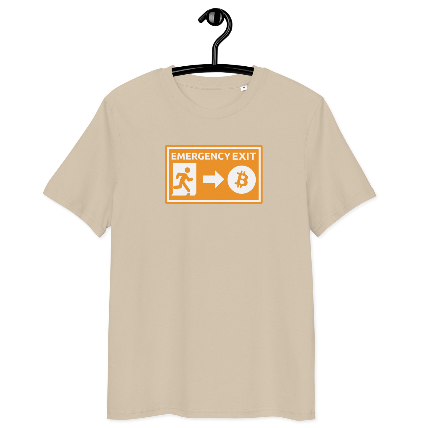 Front view of a dersert dust colored bitcoin t-shirt.