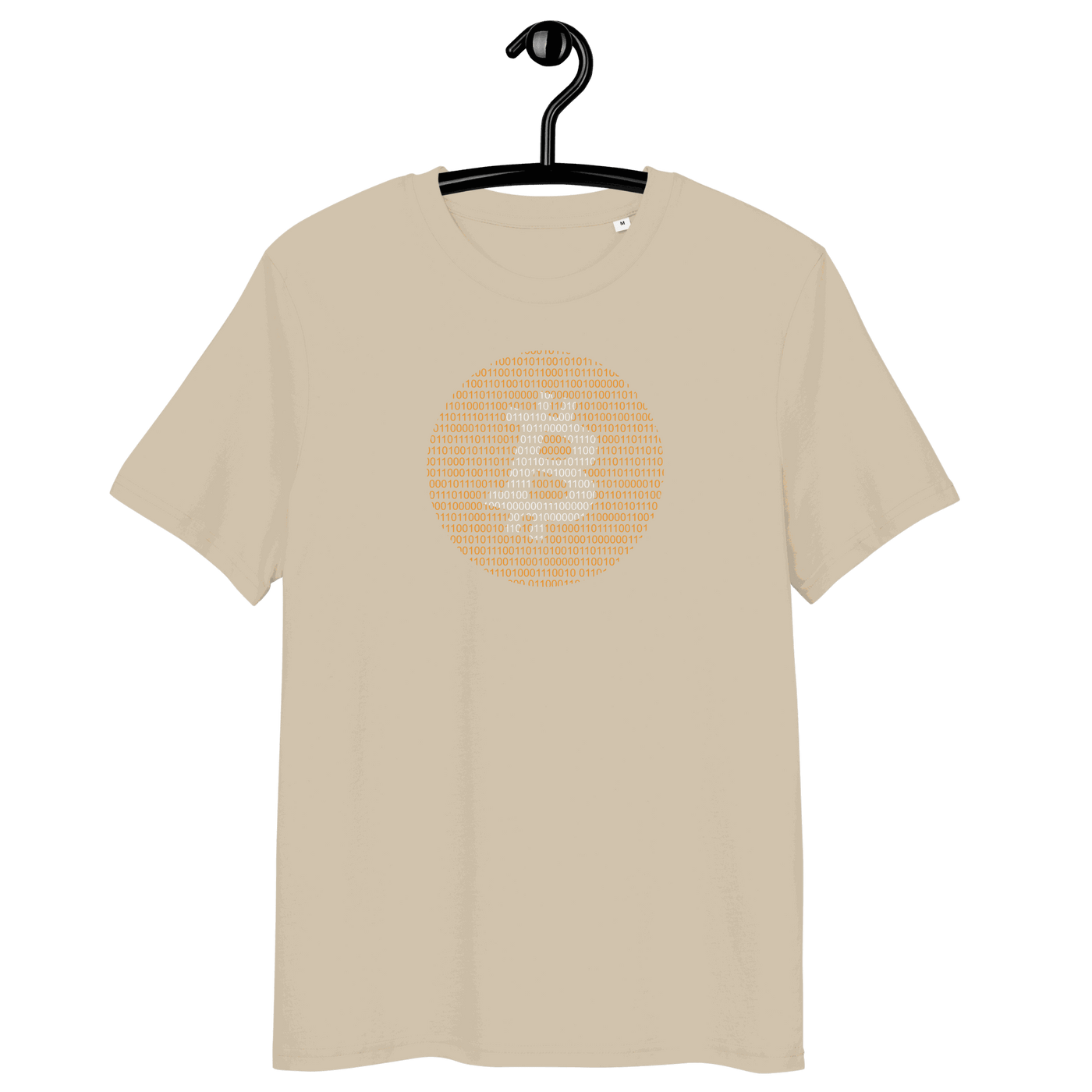 Organic cotton unisex Bitcoin Binary t-shirt with eco-friendly and ethical certifications logos