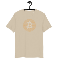 Organic cotton unisex Bitcoin Binary t-shirt with eco-friendly and ethical certifications logos