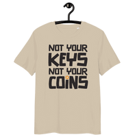 Front view of a dersert dust colored bitcoin t-shirt.