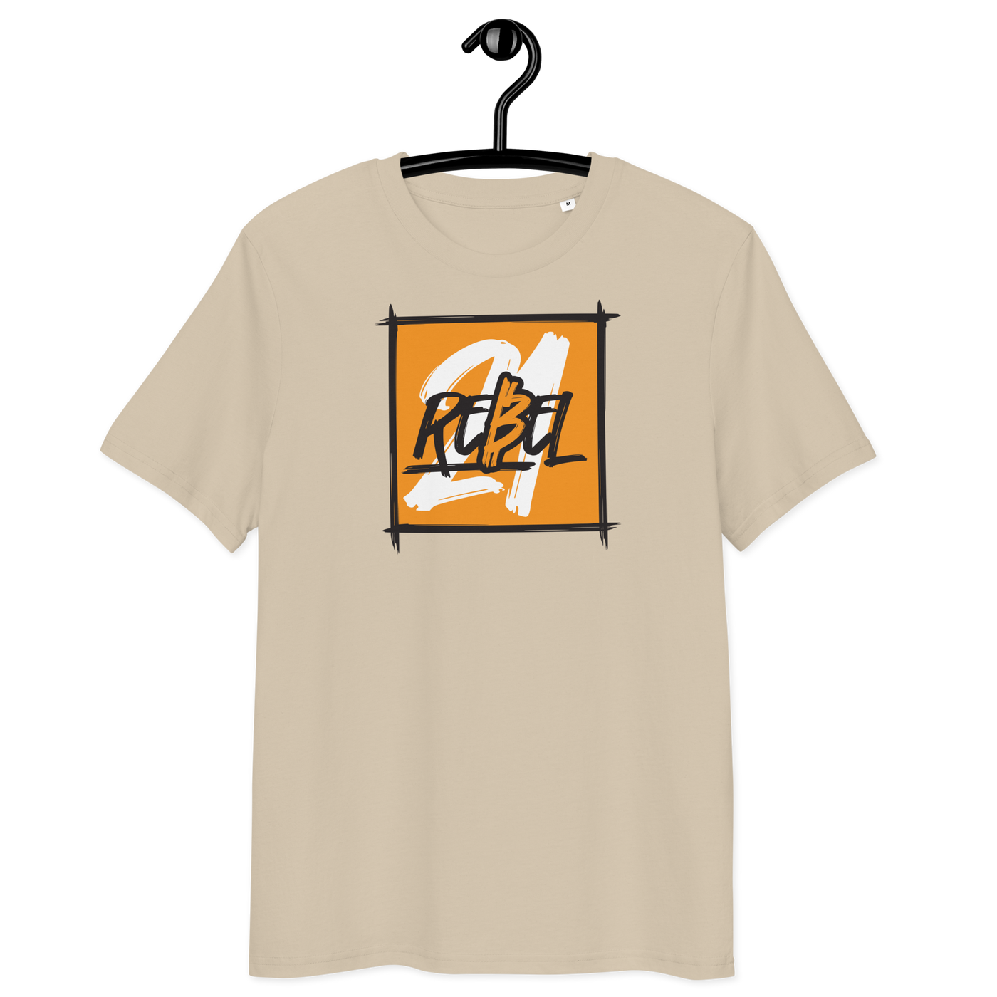 21 Rebel organic cotton bitcoin t-shirt with eco-friendly certification logos