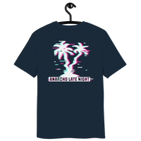 Certification logos for organic cotton and vegan standards on Anarcho Late Night Betrüger t-shirt product page