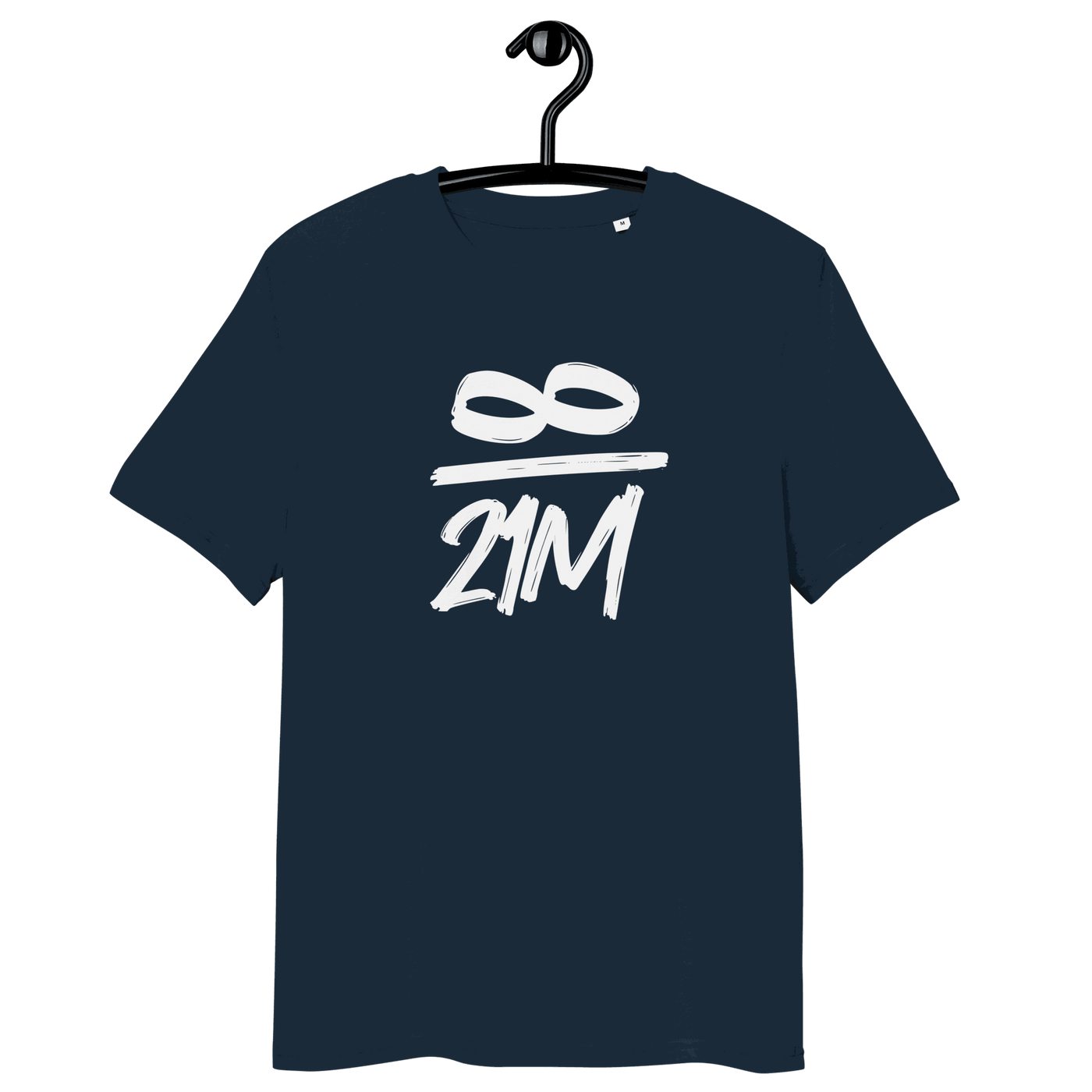 Eco-friendly 21 Million Bitcoin T-shirt with infinity logo, certified organic cotton and sustainable production.