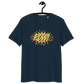 Front view of a navy colored bitcoin t-shirt.