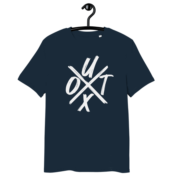 Certification logos for organic cotton and ethical standards on UTXO management Bitcoin T-shirt