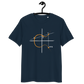 Front view of a navy colored bitcoin t-shirt.