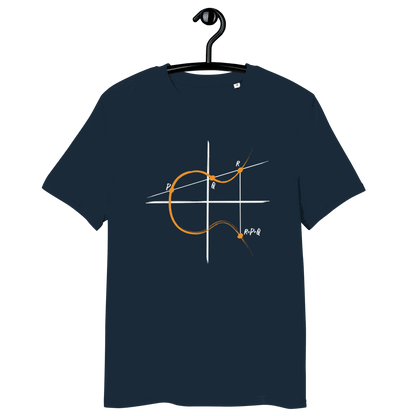 Certification logos including OEKO-TEX, PETA, GOTS, OCS, and GRS for organic cotton Elliptic Curve Cryptography Bitcoin t-shirt