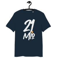 Front view of a navy colored bitcoin t-shirt.