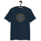 Front view of a navy colored bitcoin t-shirt.