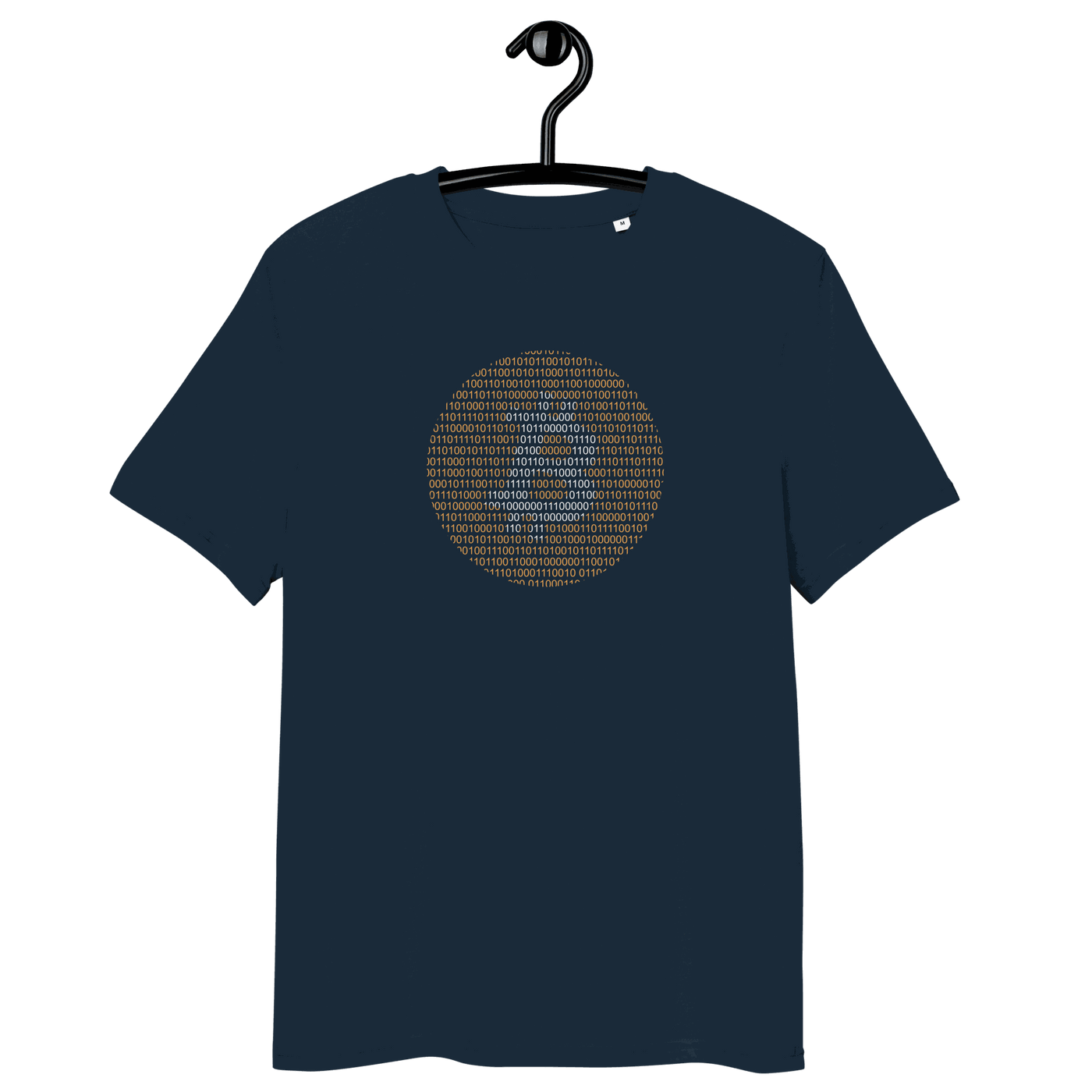 Organic cotton Bitcoin Binary t-shirt with sustainability certification logos