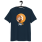 Front view of a navy colored bitcoin t-shirt.