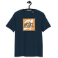 Front view of a navy colored bitcoin t-shirt.