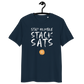 Front view of a navy colored bitcoin t-shirt.