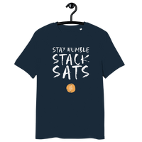 Organic cotton "Stay Humble Stack Sats" Bitcoin t-shirt with eco-friendly certifications