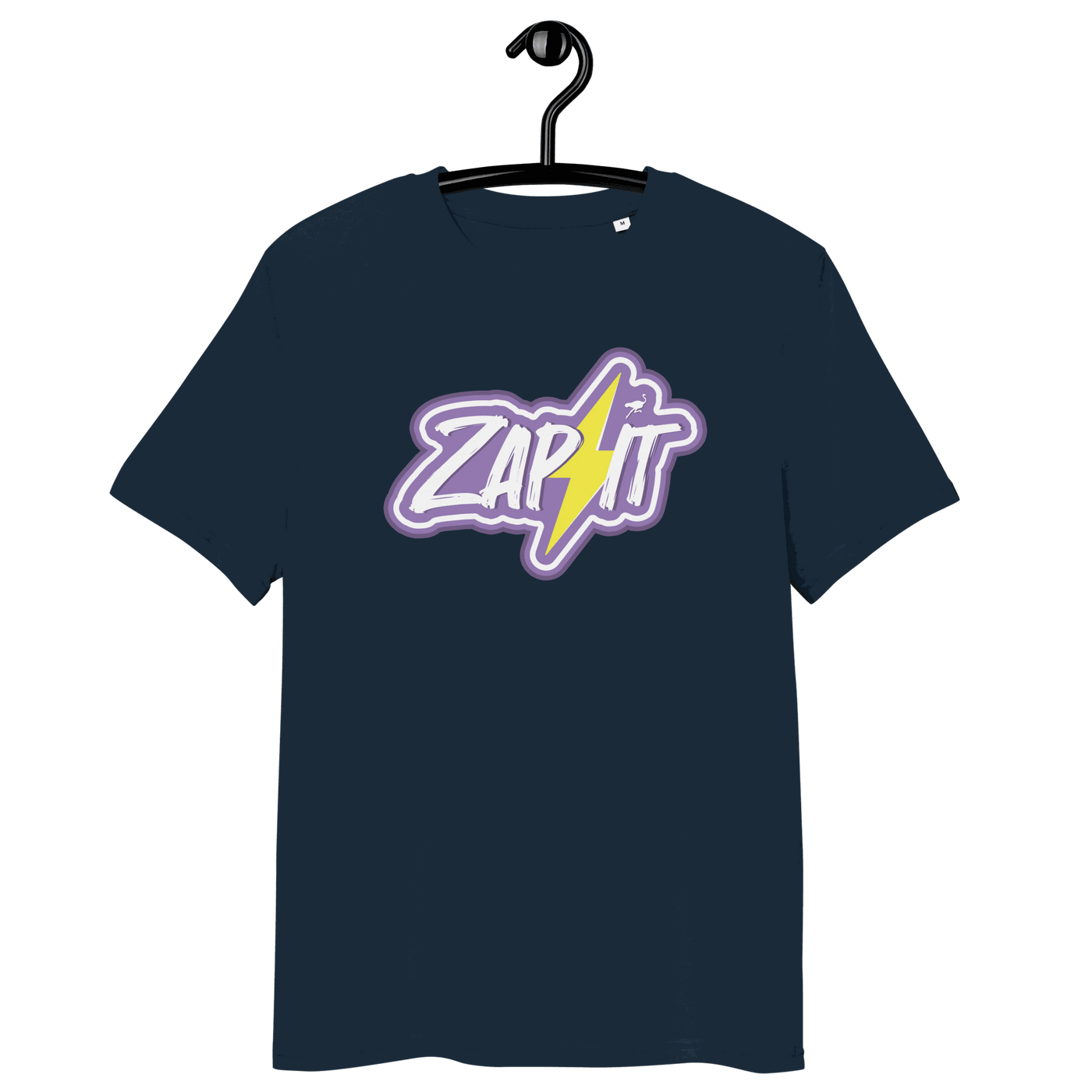 Zap It Nostr organic cotton T-shirt with eco-friendly certification badges