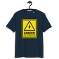 Front view of a navy colored bitcoin t-shirt.