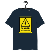 Front view of a navy colored bitcoin t-shirt.