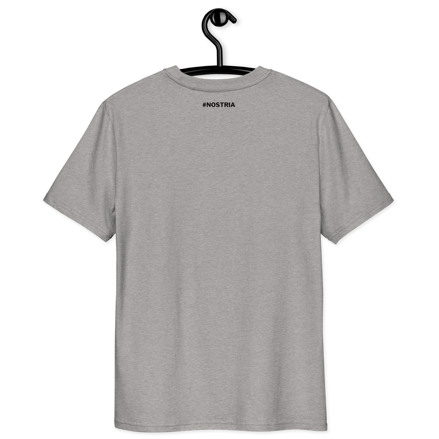 Front view of a heather grey nostr DVM shirt.