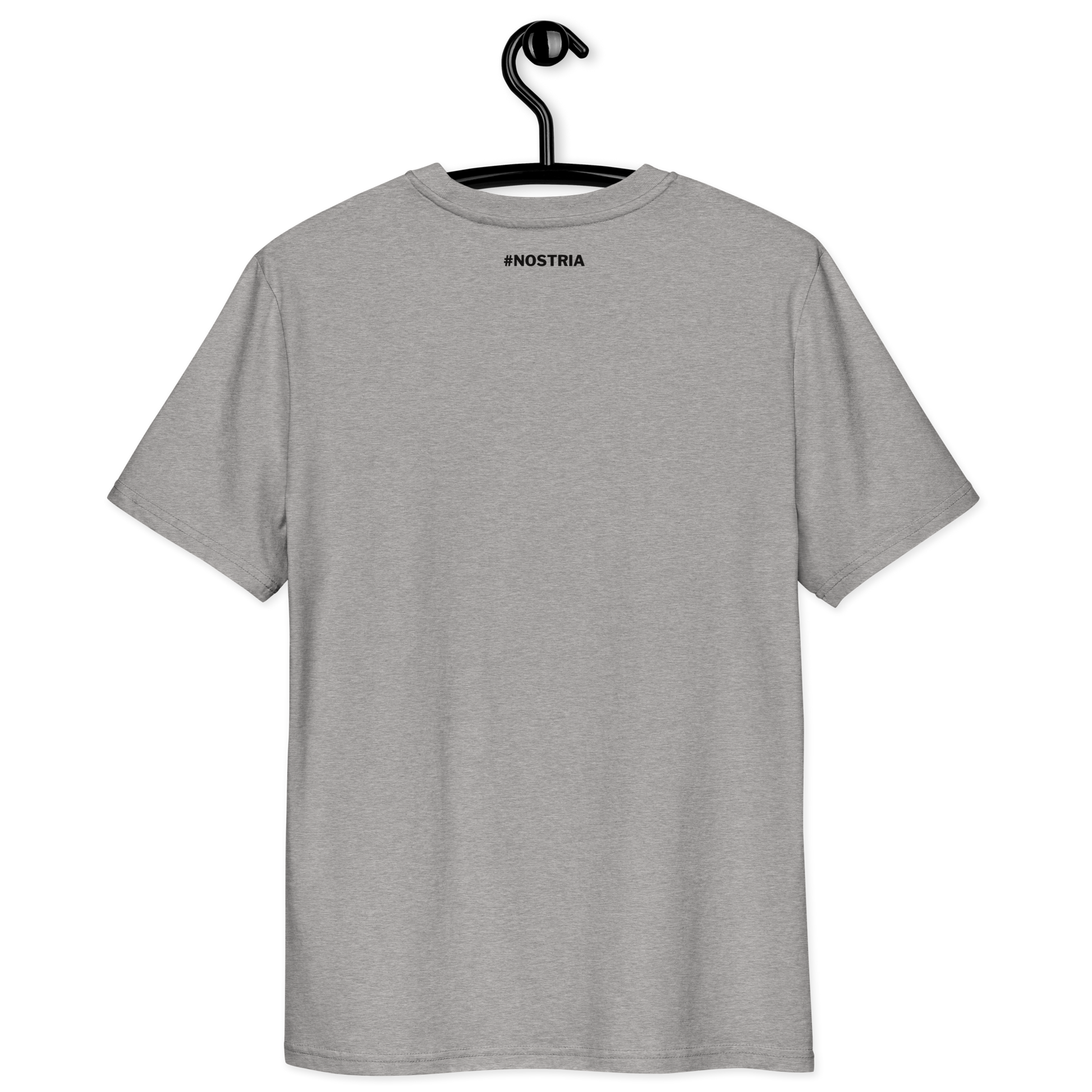 Front view of a heather grey nostr DVM shirt.