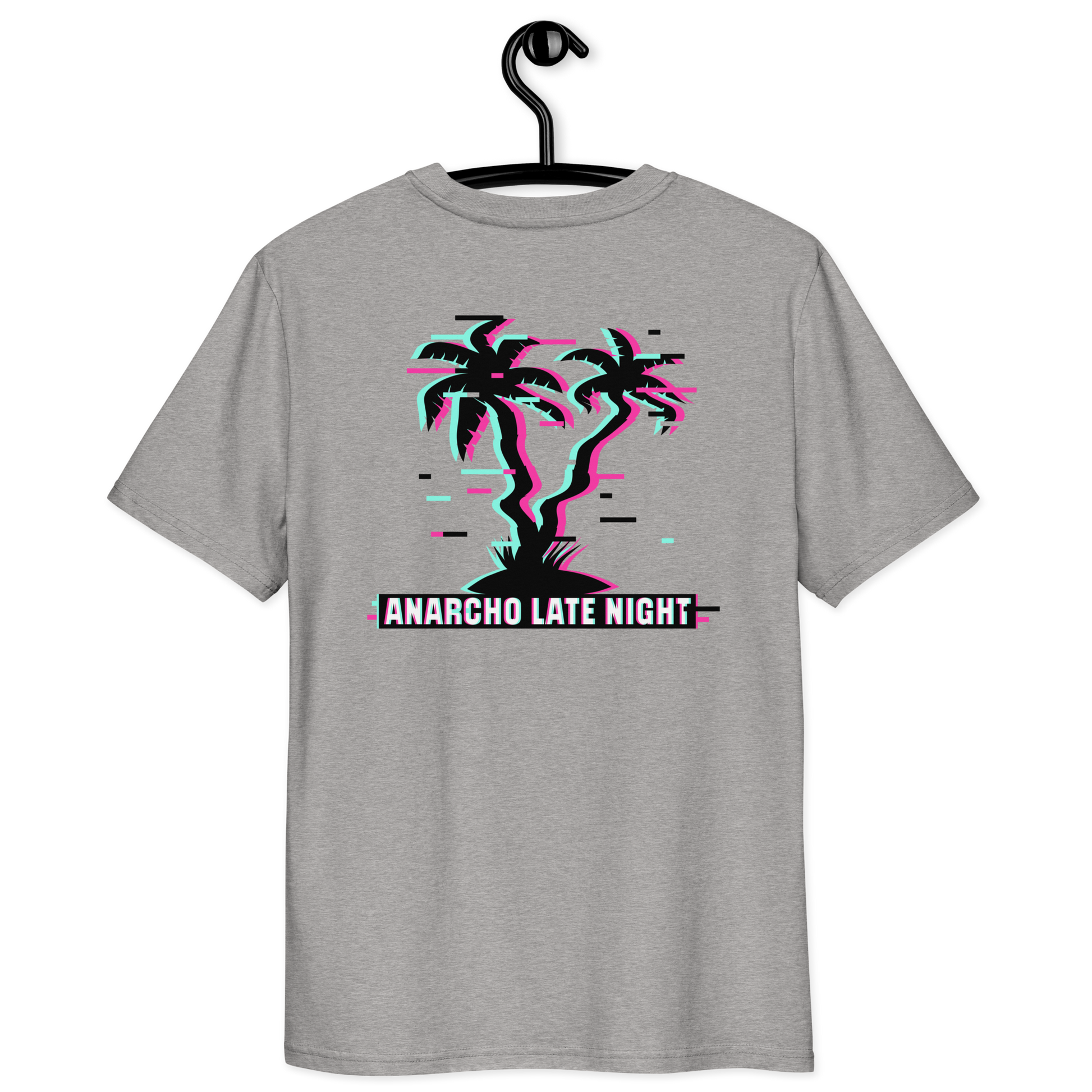 Back view of a heather grey aln t-shirt.