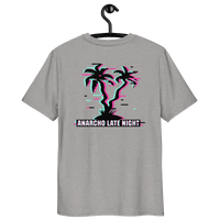 Certification logos for organic Anarcho Late Night cotton shirt including OEKO-TEX, PETA, GOTS, OCS, and GRS
