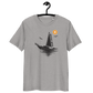 Organic cotton bitcoin t-shirt with boat accident meme and eco-friendly certification logos