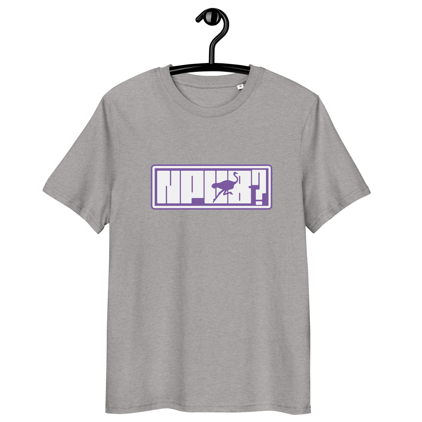 Certification logos for OEKO-TEX, PETA, GOTS, OCS, and GRS on organic cotton nPub nostr T-shirt