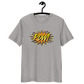 Front view of a heather grey bitcoin t-shirt.