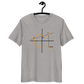 Front view of a heather grey bitcoin t-shirt.