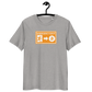 Front view of a heather grey bitcoin t-shirt.