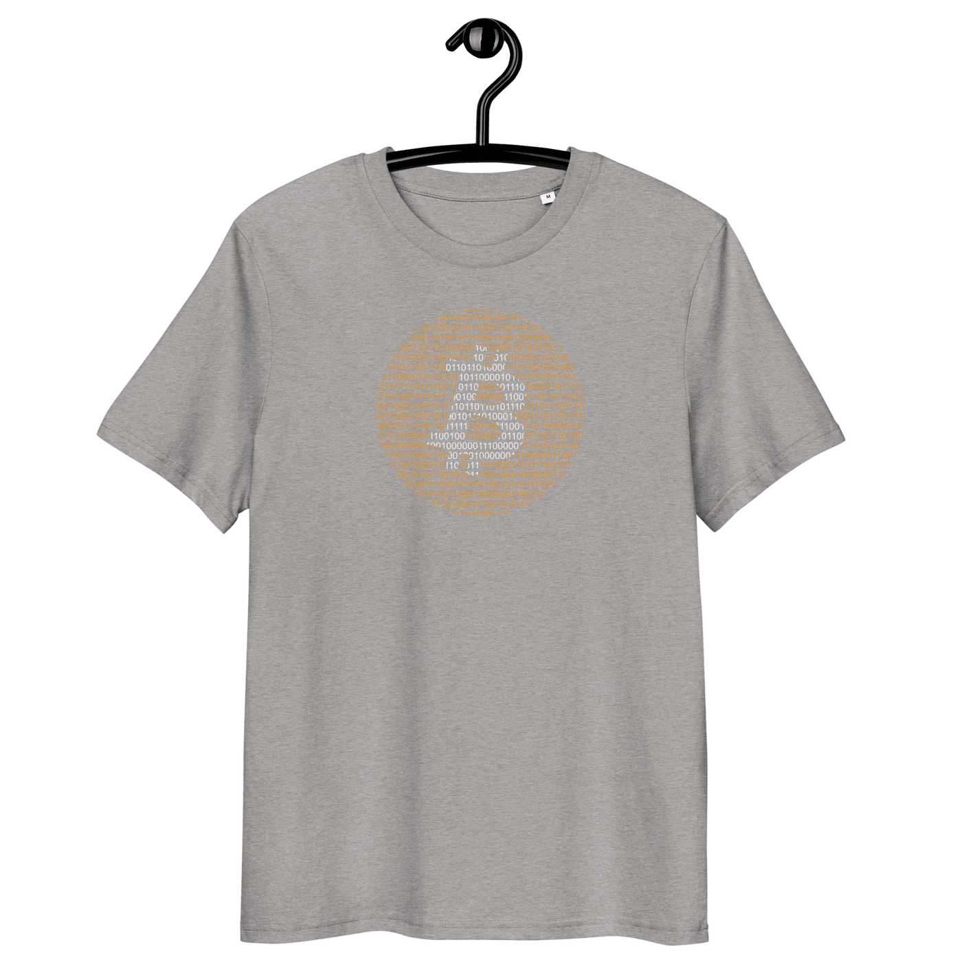 Organic cotton Bitcoin Binary t-shirt with eco-friendly certifications and binary code design