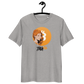 Front view of a heather grey bitcoin t-shirt.