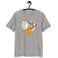 Front view of a heather grey bitcoin t-shirt.