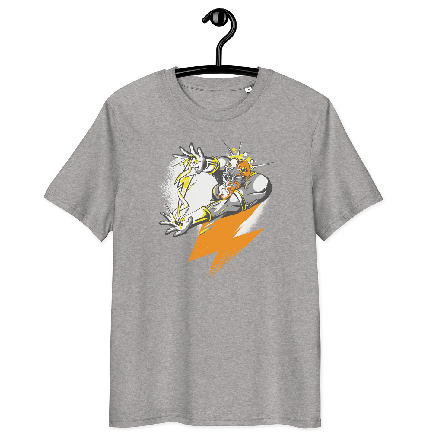 Front view of a heather grey bitcoin t-shirt.