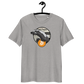 Front view of a heather grey bitcoin t-shirt.