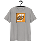 Front view of a heather grey bitcoin t-shirt.