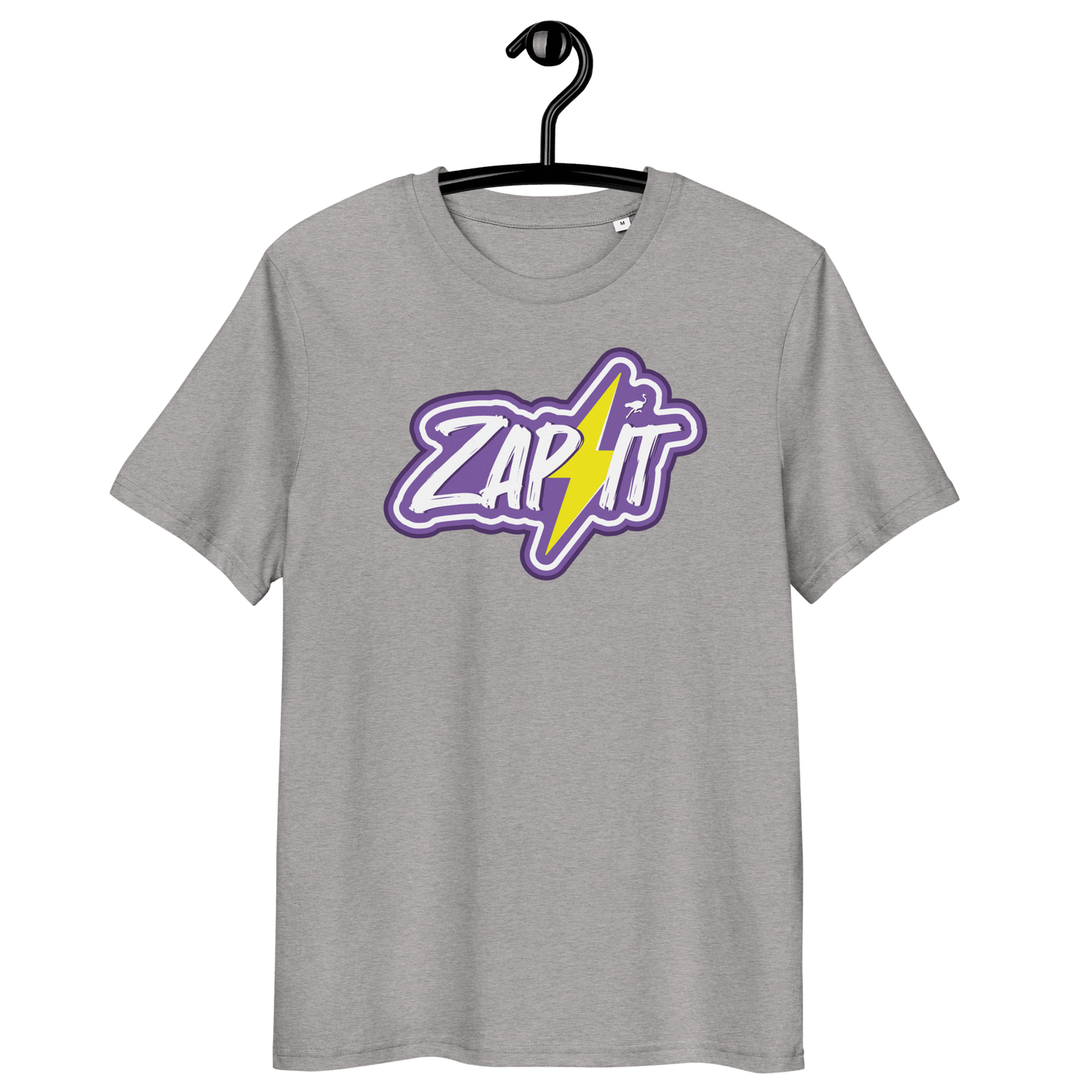 Front view of a heather grey bitcoin t-shirt.