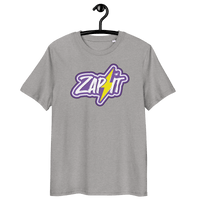 Front view of a heather grey bitcoin t-shirt.