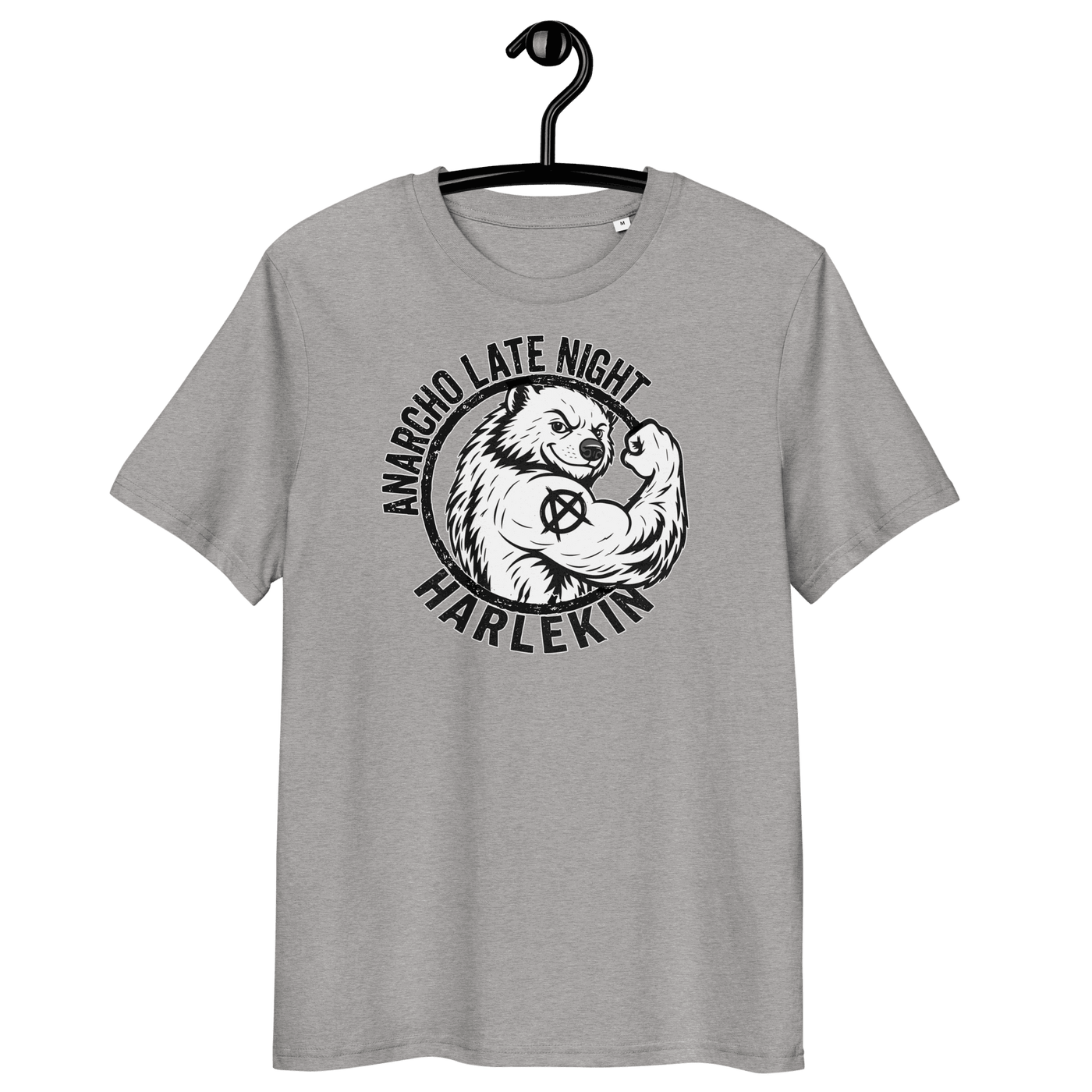 Anarcho Late Night organic cotton t-shirt with eco and ethical certifications logos