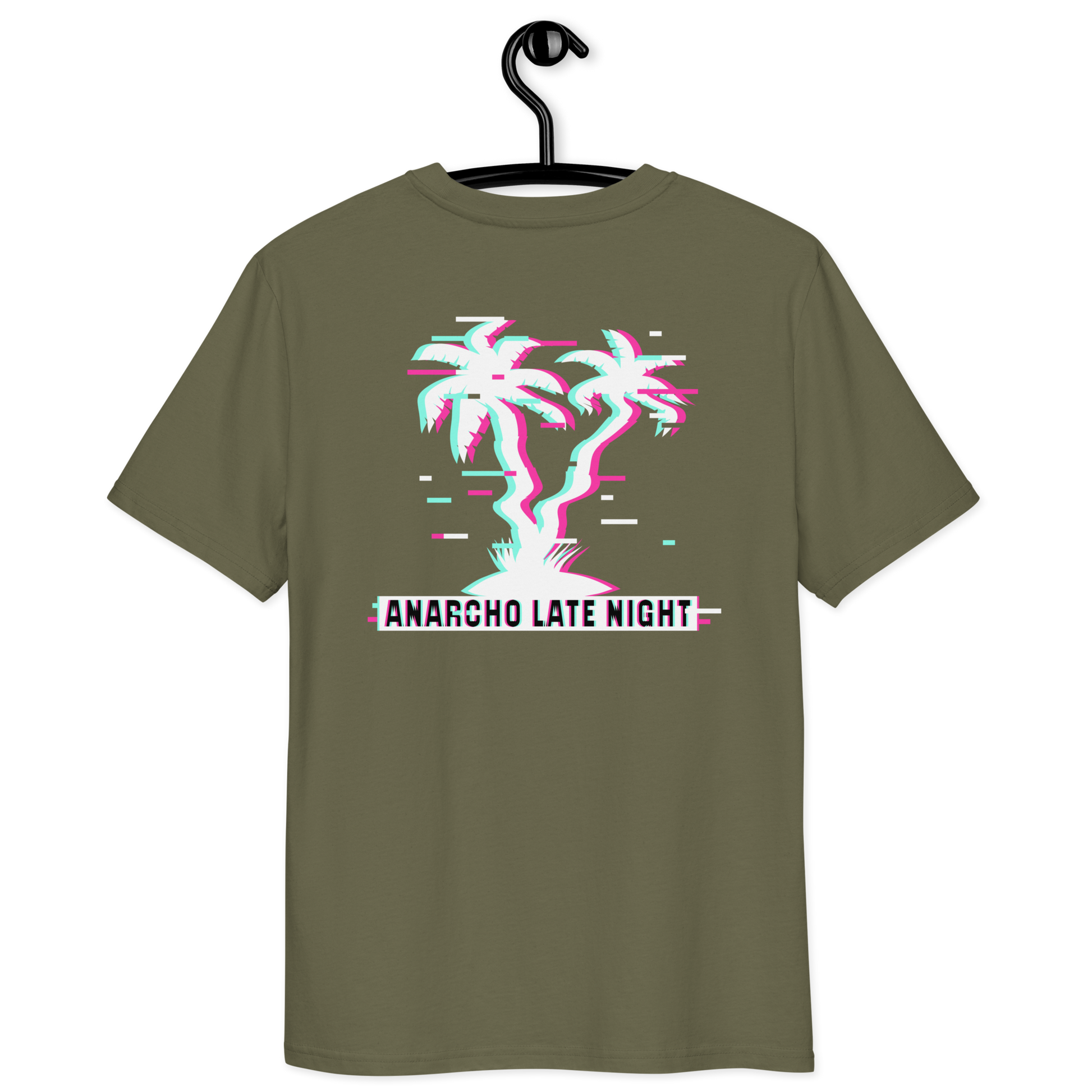 Back view of a khaki aln t-shirt.