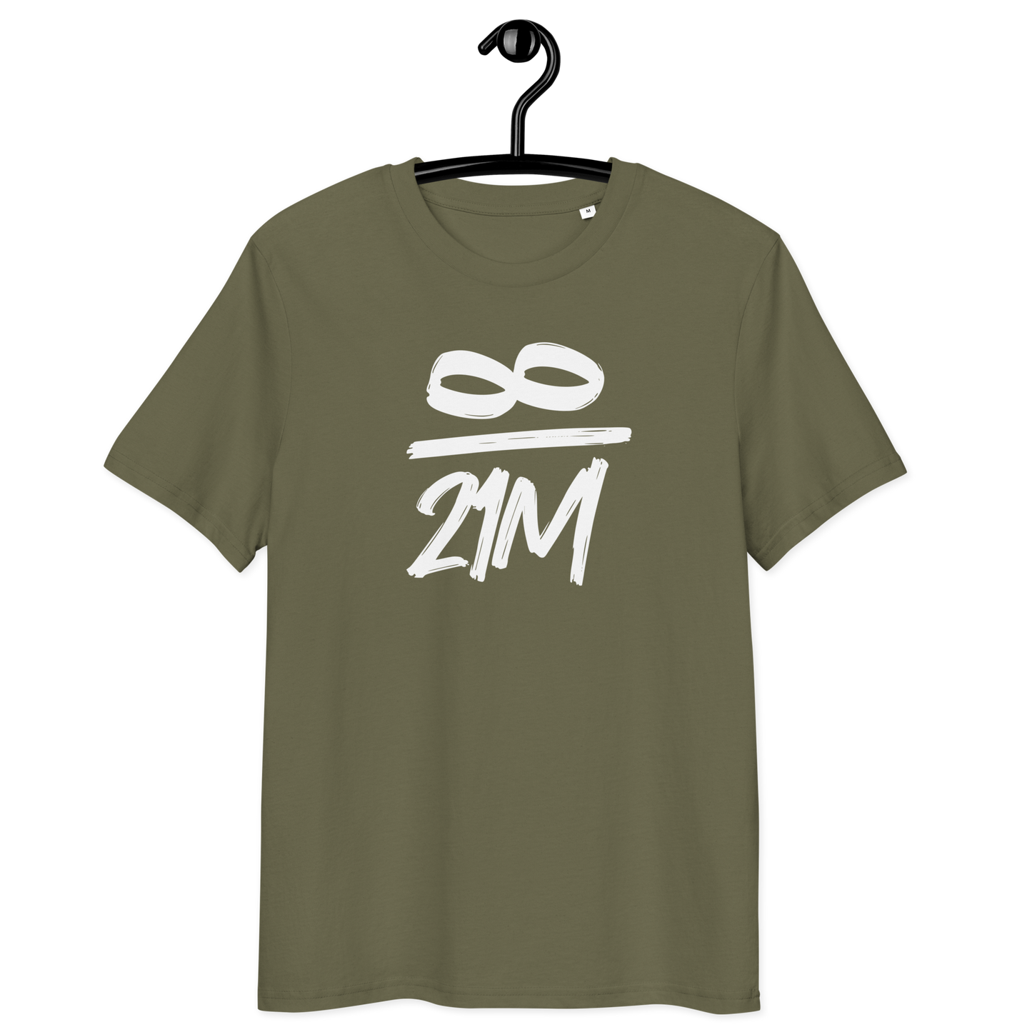 Front view of a khaki bitcoin t-shirt.