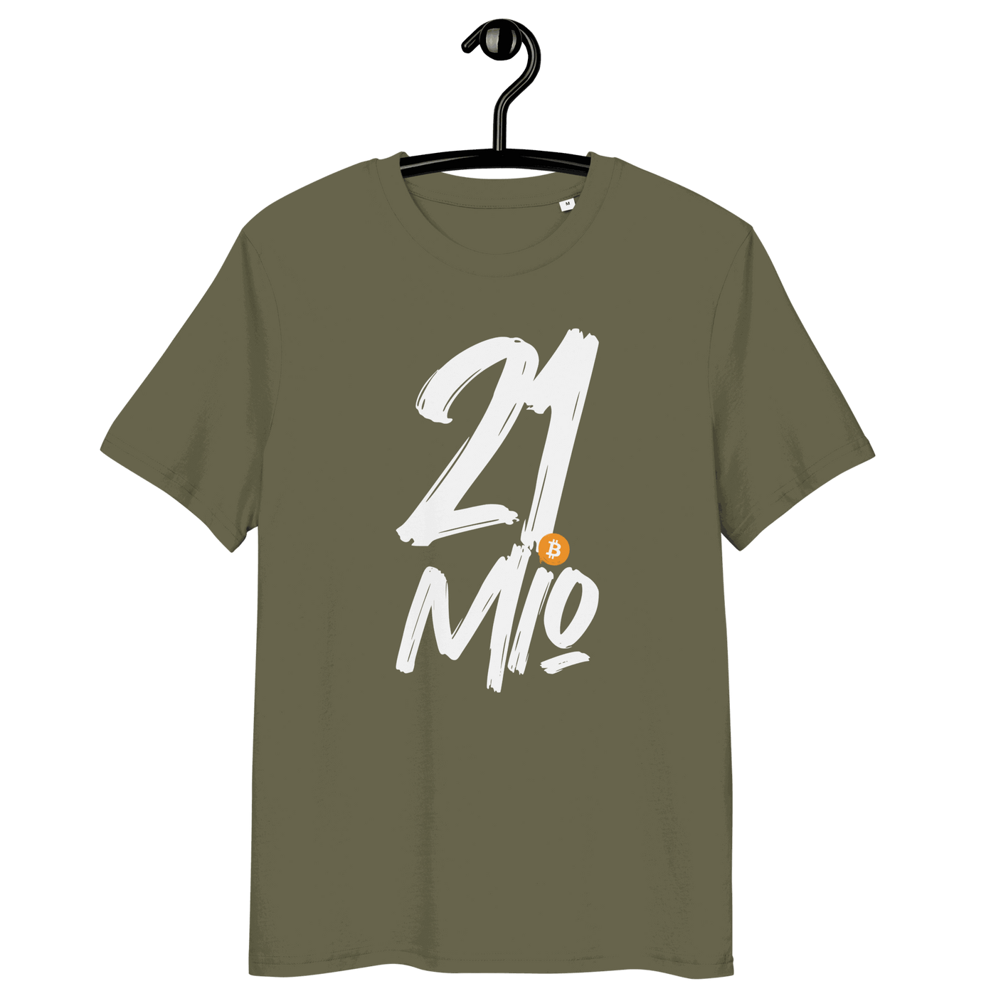 21 Million Bitcoin organic cotton t-shirt with certified eco-friendly logos and scarcity design