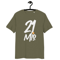 21 Million Bitcoin organic cotton t-shirt with certified eco-friendly logos and scarcity design